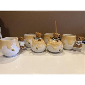 Vintage Takahashi Ceramic Teddy Bears - Set of 4 Cups, Tea Pot & Honey Pot